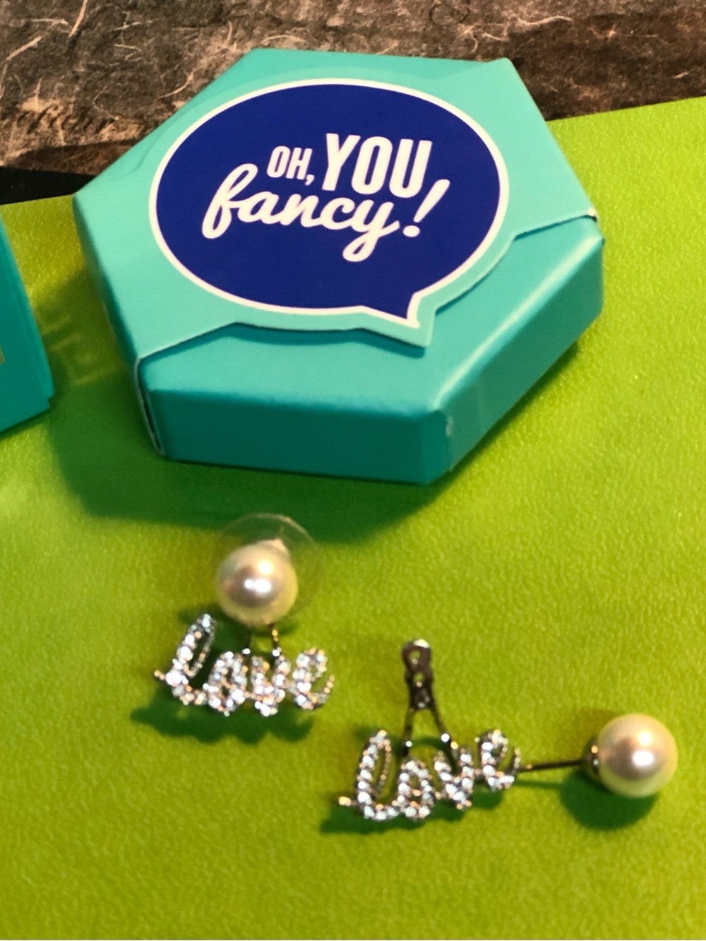 Aqua Pearl & Crystal 'Love' Earrings
